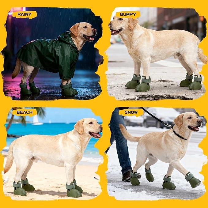 EXPAWLORER Dog Shoes for Small Medium Large Dogs, Waterproof Non-Slip Dog Snow Booties for Winter with Socks, Easy On & Off Pet Boots & Paw Protectors, Easy-Clean for Beach Outdoor Rain (Green S)