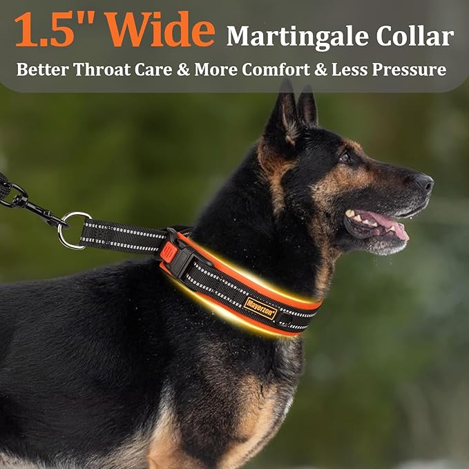 Mayerzon 1.5" Wide Martingale Collar for Large Medium Small Dogs Pitbull German Shepherd, No Pull Reflective Slip & Martingale Dog Collar with Buckle Soft Padded for Walking Training(Orange, XL)