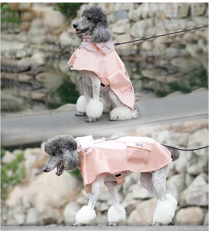 Dog Raincoat Waterproof, Adjustable Reflective Hooded Dog Rain Poncho with Leash Hole for Small Medium Large Dogs (Pink, Small)