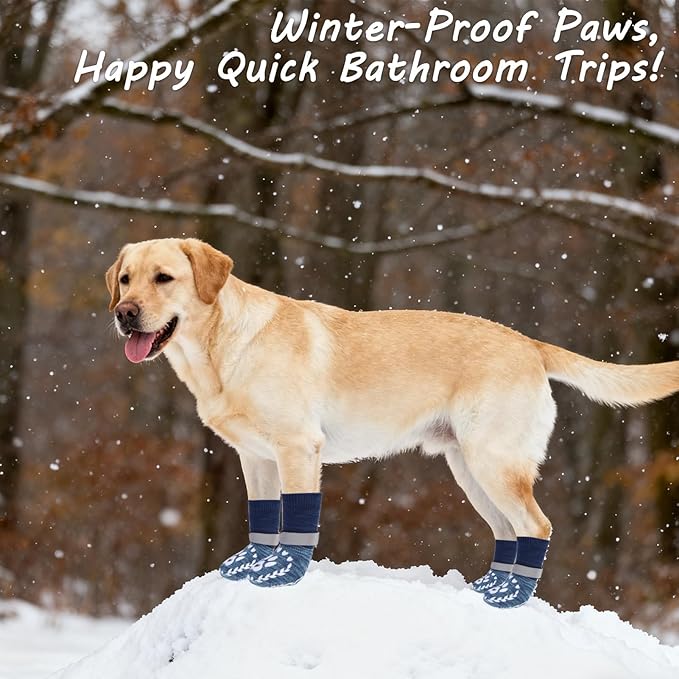 EXPAWLORER Dog Socks to Prevent Licking and Slipping, Winter Dog Shoes for Cold Weather Snow, Paw Protectors for Hardwood Floors Anti-Slip, Dog Booties for Small Medium Large Senior Dogs, Navy Blue M