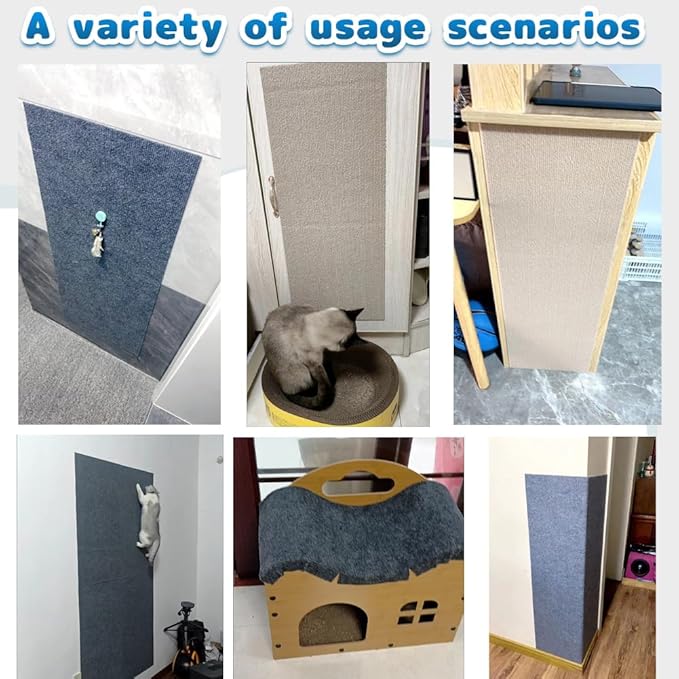 Adhesive Cat Scratcher Mat, Cat Scratching Post DIY Climbing Carpet, Trimmable Cat Scratch Furniture Protector Pad for Wall Couch