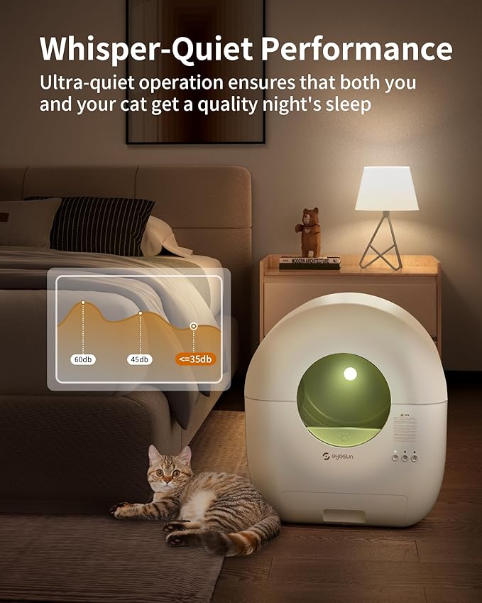Self Cleaning Litter Box,76L Automatic Cat Litter Box Self Cleaning with APP Control,Low Noise,Safety Protection,Roll Garbage Bags,Deodorizer and Cleaning Brush for Multiple Cats