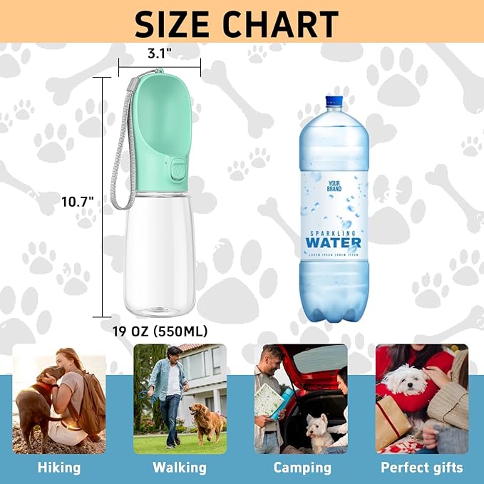 Maiiu Portable Dog Water Bottle with Bowl, Leak Proof, Convenient for Walking, Hiking and Camping (Green, 19oz)