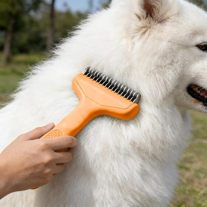 2026 Upgrade Cat Grooming Brush Self Cleaning, Self Cleaning Slicker Brush Small for Dog & Cat, Pet Grooming Deshedding Tool for Detangling & Dematting Long, Easy To Clean Loose Undercoat (Orange#B)
