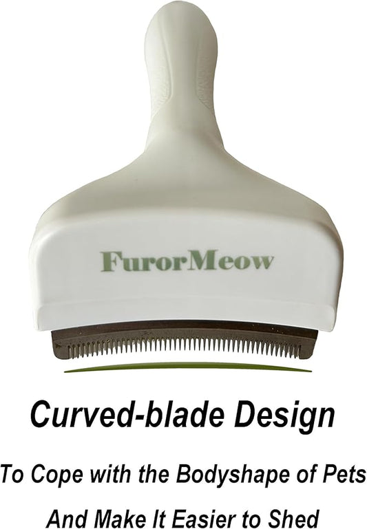 Pet Deshedding Tool with Curve Blade, Cat Grooming Brush, Tight V-shaped Teeth Shedding Comb for Cat and Small Dog (White, Small)