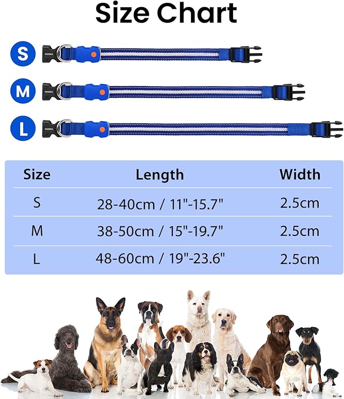 MASBRILL Light Up Dog Collar - RGB LED, Rechargeable, Water-Resistant Glow Up Night Walking Collar for Small to Large Dogs