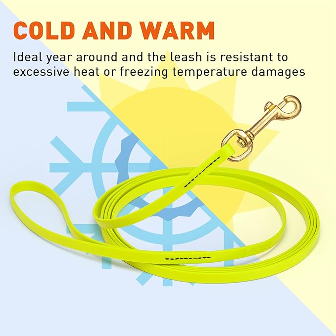 Viper Biothane K9 Working Dog Leash Waterproof Lead for Tracking Training Schutzhund Odor-Proof Long Line with Solid Brass Snap for Puppy Medium and Large Dogs, 15ft Safety Yellow