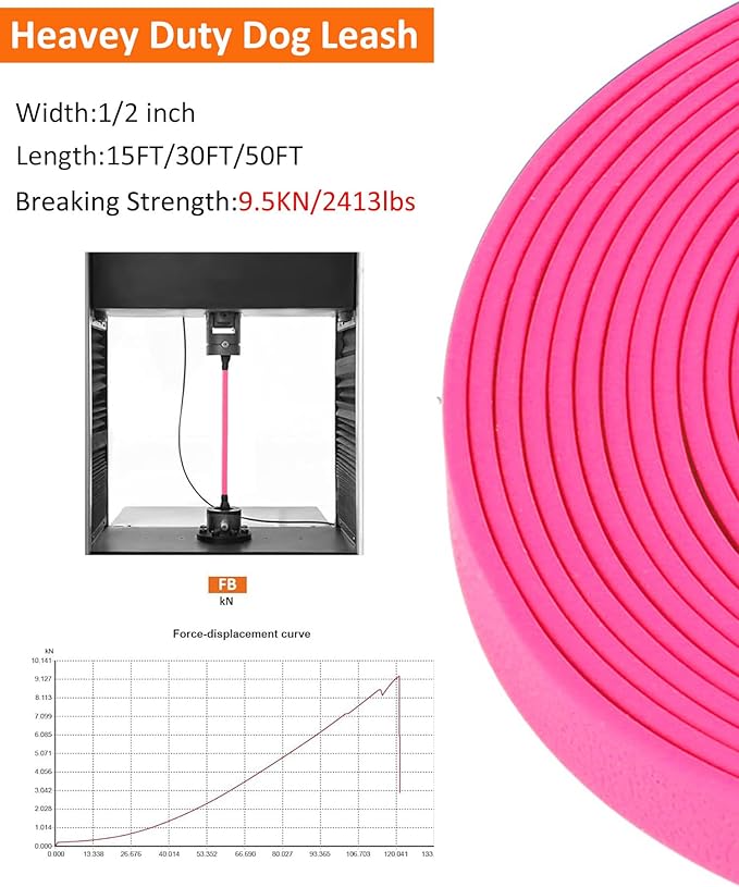 Waterproof Long Leash for Dogs Training 16FT/30FT/50FT, Long Dog Leash Heavy Duty Lead for Large Medium Small Dogs Outside Walking, Playing, Camping, or Yard(Pink 30FT)