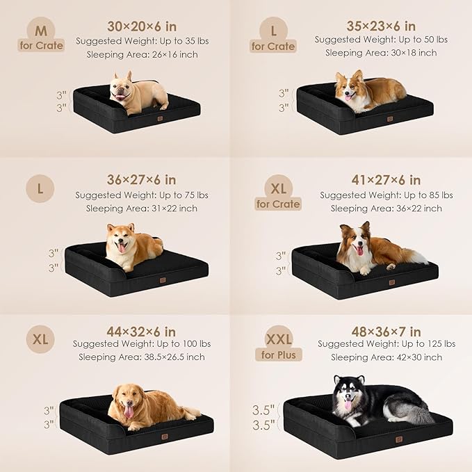 EHEYCIGA Memory Foam Dog Bed Large Sized Dogs, Pet Bed for Large Dog for Crate with Waterproof Liner, Pet Couch Bed Orthopedic with Washable Removable Cover, 35x22x6 Inches, Black