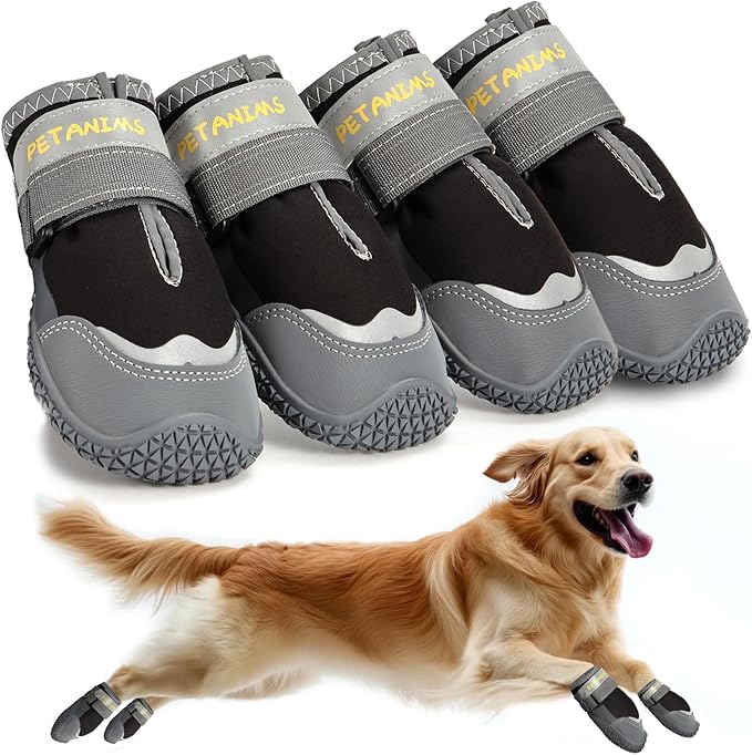 Petanims Dog Shoes for Small Dogs, Medium Dog Boots & Paw Protectors for Winter Snow, Waterproof Dog Booties for Hot Pavement, Hardwood Floors, for Rainy Black Size 1