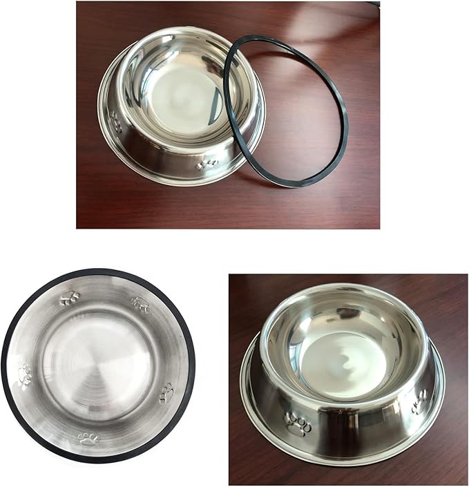 YUDANSI 2 Stainless Steel Dog Bowls, Puppy Kitten Feeding Bowls, Shallow Cat Dish with Rubber Base, Mini and Small Pet Feeder Food Water Plate (S-11oz)