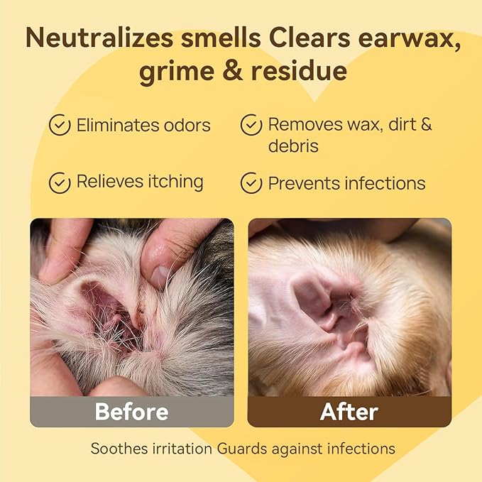 50 Count Ear Cleaner Wipes for Dogs & Cats, Relieves Ear Itching & Inflammation, Removes Ear Wax & Dirt, Treats Ear Infections, Fresh Coconut Scent