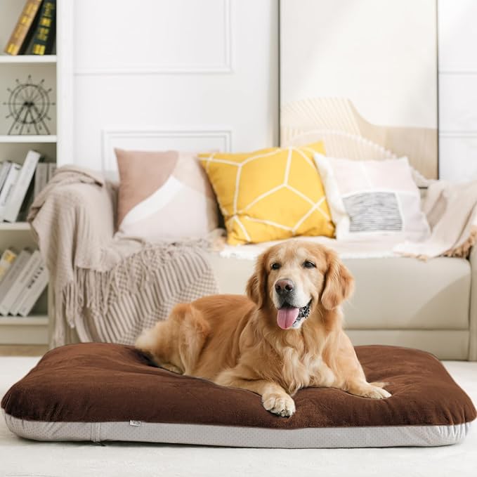 Magic Dog Super Soft Large Dog Bed Pad Mat Orthopedic Pet Beds 30 Inch Washable Anti Slip Dog Sleeping Mattress with Removable Cover, Dark Brown M