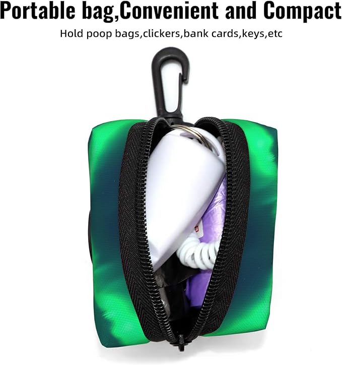 Northern Lights Pattern Dog Poop Bag Holder for Leash Dogs Waste Bags with Carabiner Clip Pet Waste Bag for Outdoor Puppy Walking and Travel