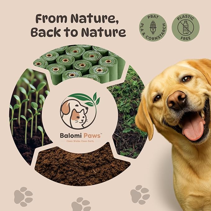 Compostable Dog Poop Bags 120 Count with Dispenser – Extra Thick Lavender Scented Pet Waste Bags, Leak Proof, Eco Friendly, Plastic Free Core, Biodegradable Dog Poop Bag Refills by Balomi Paws