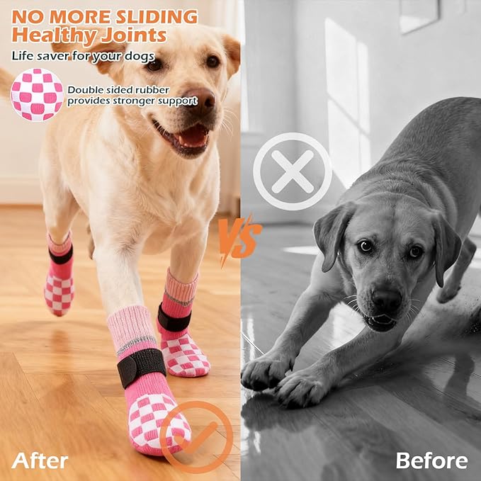 EXPAWLORER Dog Socks to Prevent Licking Paws with Grippers for Hardwood Floors Anti Slip, Reflective Dog Cold Winter Shoes Booties Boots & Paw Protectors with for Small Medium Large Senior Dogs XL