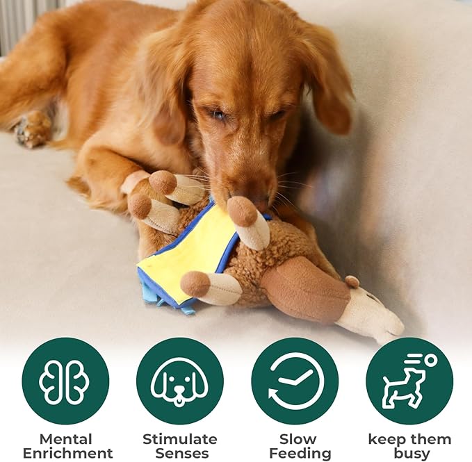 Wagorific Snuffle Dogs Toys Plush Stuffed Puppy Toy No Squeaky Treat Hide for Large, Medium, Small Dogs and Puppies Slow Feeder, Machine Washable, Pet Supplies Toys for Dogs to Keep Them Busy, Camel