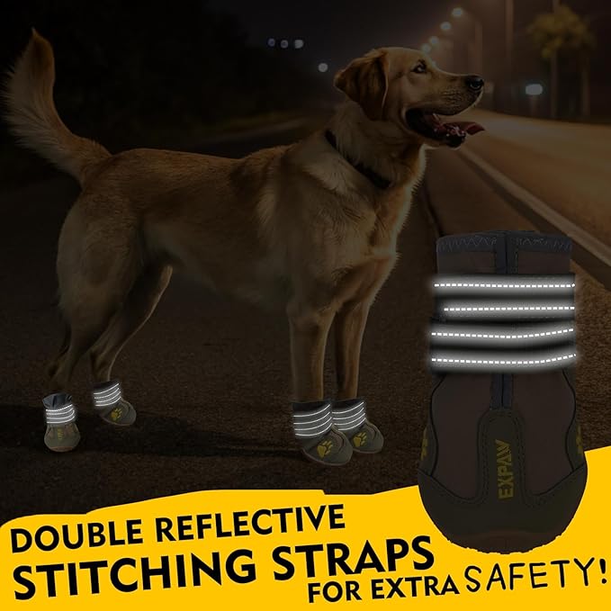 EXPAWLORER Anti-Slip Dog Shoes - 4PCS Waterproof Dog Boots with Reflective Straps for Outdoor Hiking, Dog Paw Protectors for Hot Pavement Winter Snow, Non Slip Dog Booties for Small Medium Large Dogs