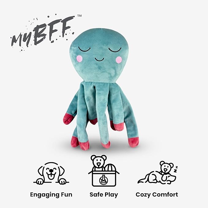 NANDOG My BFF Gus The Octopus Plush Dog Toy – Soft Squeaky Pet-Only Toys for Dogs & Cats – Durable, Cuddly & Adorable Pet Companions for Playtime, Fetch & Snuggles