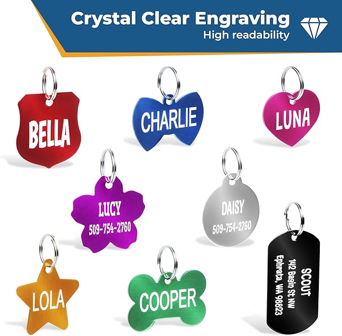 GoTags Dog Tags, Personalized Engraved Dog and Cat ID Tags for Pets, Custom Engraved on Both Sides, Various Shapes Including Bone, Round, Heart, Bow Tie, Star, and Badge (Flower, Large - Pack of 1)