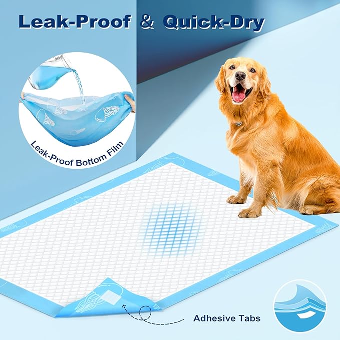 MIZOK Dog Pee Pads 36x36in Jumbo Dog Pads Super Absorbent Up to 11 Cups Marine Scented Odor-Control Pee Pads with Jellyfish Pattern, Quick Dry & Leak-Proof (100 Counts)