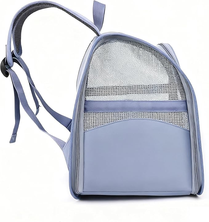 Pet Backpack Carrier, Traveler Breathable Transparent Carrier for Cats or Dogs, Large Space and Foldable Pet Carrier for Travel, Hiking, Shopping, and Vet (Blue)