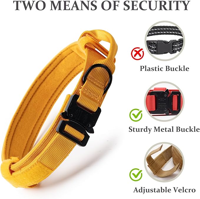 Tactical Dog Collar, Adjustable Military Training Nylon Dog Collar with Control Handle and Heavy Quick-Release Metal Buckle for Small Medium Large Dogs, Yellow S