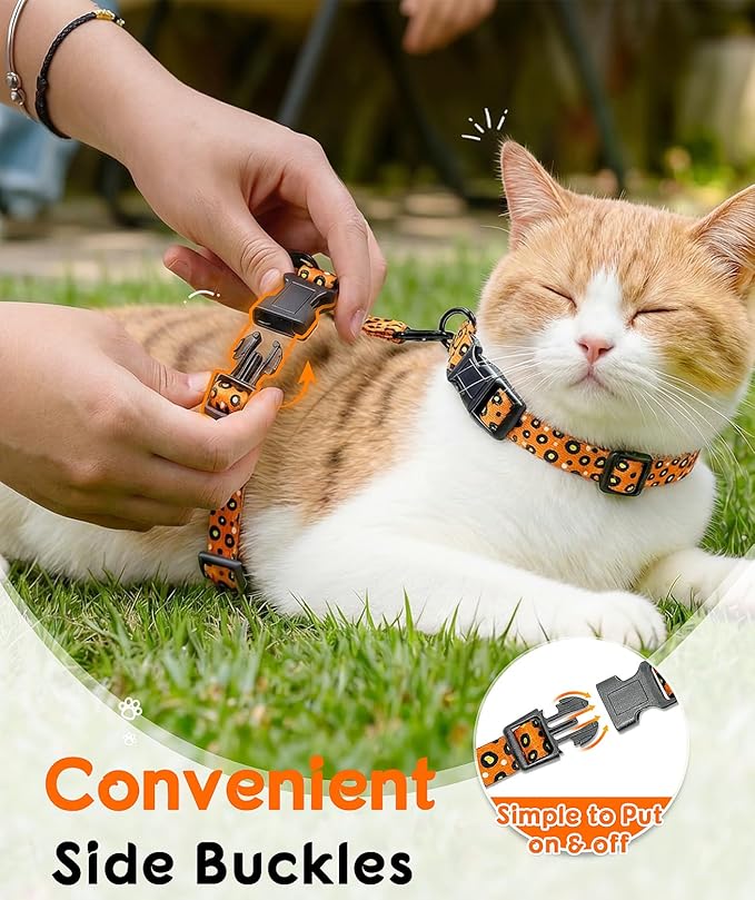 Halypet Cat Harness and Leash Set, Escape Proof 3-in-1 Adjustable Harness for Cats & Kitten, Soft Lightweight, Easy On & Control for Walking, Travel & Outdoor Use, Vibrant Leopard Orange, Small