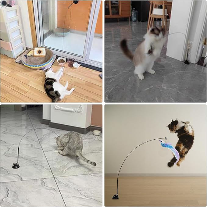 ZUKOMORE Cat Toy Wand Auto Interactive Toys 4 pcck Hands-Free Natural Bird Feather Cat Toys for Indoor Cat 6 in 1 Hands-Free Natural Bird Feather Toys
