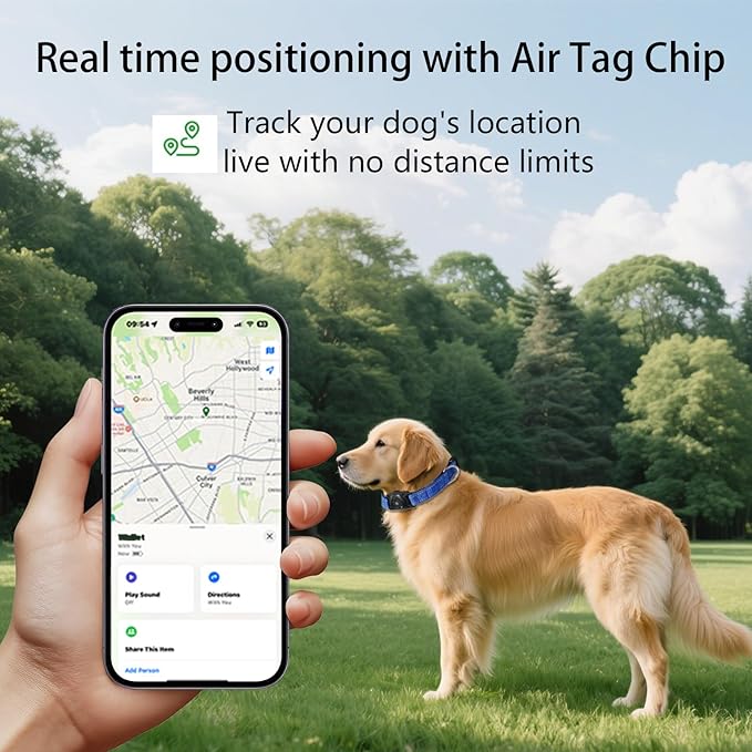 1Pc Air Tags Dog Collar Tracker, Waterproof Pet Collar Location Tracker with Air-Tag Chip for Apple Find My (iOS only) (Blue, M)