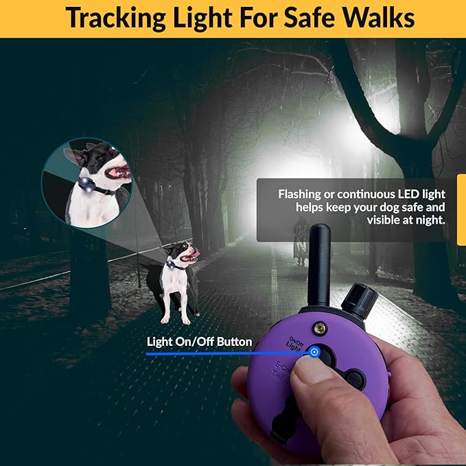 Educator E-Collar Humane Dog Training Collar with Remote, 100 Safe Tapping Stimulation Levels, Night Light, Waterproof, Rechargeable, 1/3 Mile 1 Small Dog Double Bungee Bundle, Purple