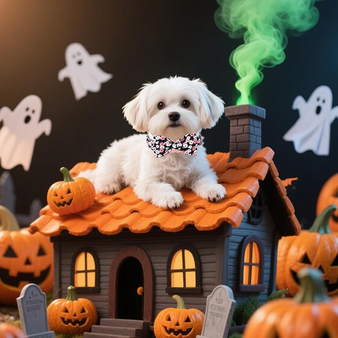 Unique style paws Cotton Dog Collar with Bow Autumn Puppy Collar with Halloween Ghost Flower for Small Medium Large Boys Girls Dogs