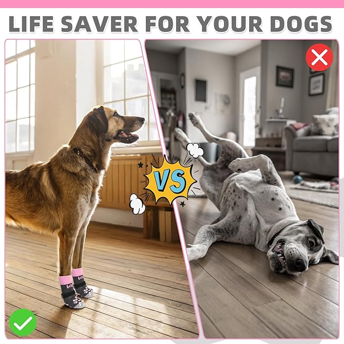 KOOLTAIL Dog Socks for Hot/Cold Pavement to Prevent Licking Paws,Dog Boots&Paw Protector for Hardwood Floors Anti Slip,Traction Control No Twist Grip Booties for Small Medium Large Senior Dogs S