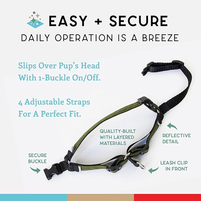 Wildebeest No Pull Dog Harness | Comfortable Training Harnesses | Effective No Pull Harness Design | Ideal for Large Sized Dog | 4-Point Adjustable(L - 26~32 inch Girth, Olive)