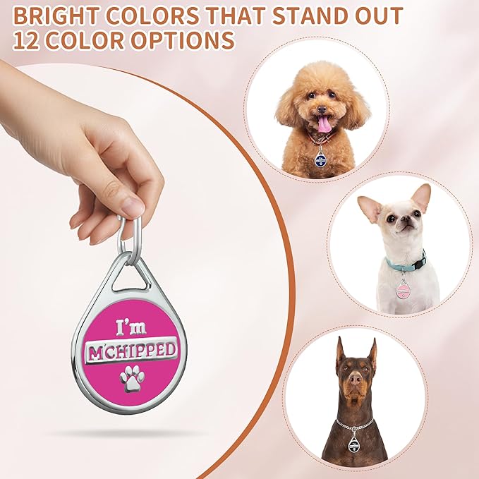 CoolDogs I'm Microchipped Stainless Steel Enamel Pet ID Tags for Dogs and Cats, Personalized Dog Tag, Cat Tag, Pet Tag,Dog Name Tags, Cat Name Tags with Custom Deep Engraved ID (Light Blue, Medium)