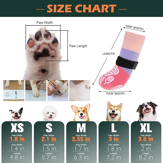 EXPAWLORER Anti Slip Dog Socks to Prevent Licking Paws, Dog Shoes for Cold Winter, Dog Booties for Hardwood Floors, Dog Boots & Paw Protectors with Grippers for Small Medium Large Senior Dogs L