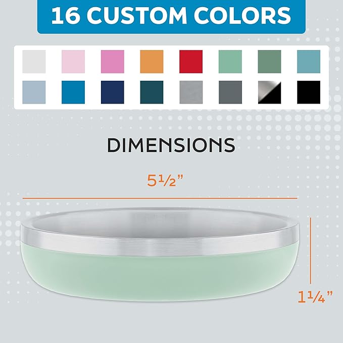 Master Pet Supply Stainless Steel Cat Bowls - 9 oz Heavy Duty - Pistachio, Double Wall Extra-Thick Insulated, Non-Slip Pet Water Bowl for Cats & Pets, Anti Rust Metal, Dishwasher Safe