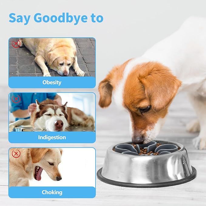 Slow Feeder Dog Bowls Insert, Bestalk Soft Silicone Slow Eating Dog Bowl Insert with Suction Cups for Small, Medium and Large Dogs(Grey L)