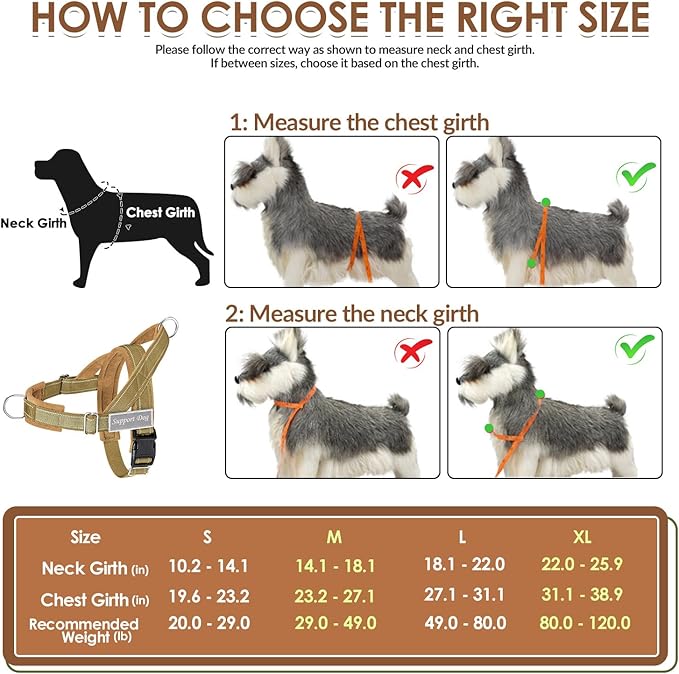SlowTon No Pull Dog Harness - Heavy Duty Dog Harness and Leash Set for Medium Large Dogs, Reflective Tactical Harness with Soft Padded and Front Clip for Easy Walk and Training (Tan M)