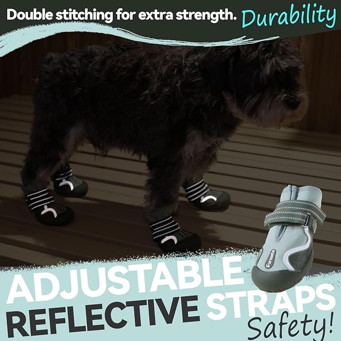 Furmate Dog Shoes for Large Small Medium Dogs,Dog Booties for Indoor Hardfloors Anti-Slip,Reflective Strip Waterproof Dog Boots & Paw Protectors for Outdoor Walking Hot Pavement,Winter Snow (Green-7)