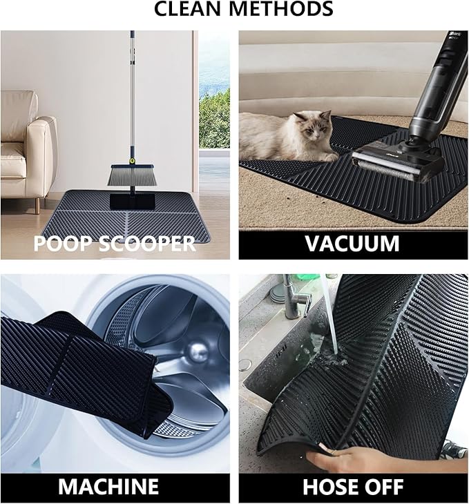 Silicone Cat Litter Mat,Extra Large Litter Trapping Mat,Waterproof Litter Box Mat for Floor,Easy Clean,Non-Slip Litter Catcher Mat,Cat Supplies Needs (Black, 31x23x0.26 in)