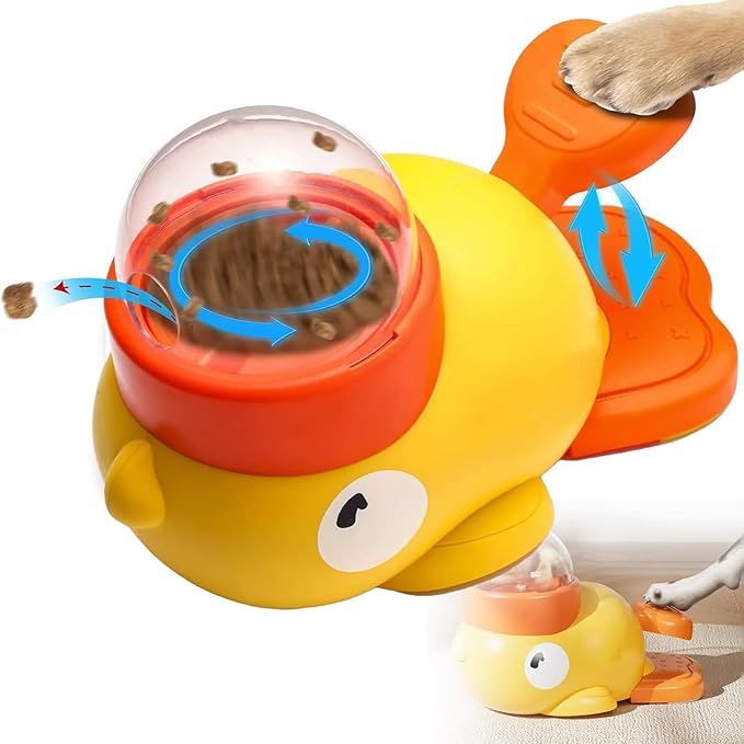 clhjinruoliu 2-in-1 Interactive Dog Puzzle Toy & Slow Feeder - Duck-Shaped Treat Dispenser, Press Tail to Rotate & Release Snacks, Food-Grade ABS, Washable for Small/Medium Dogs & Cats