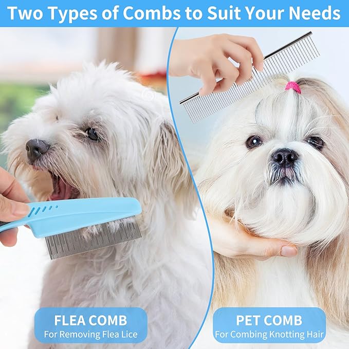 9 Pcs Pet Grooming Brush Set for Shedding, Professional Cats Dogs Long Hair Brush Nail Clipper And File Grooming Kit Self Cleanup Deshedding Multifunctional for Dogs Cats (Blue)