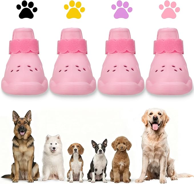 Dog Shoes for Hot Pavement and Snow – Waterproof, Non-Slip, Breathable Booties with Adjustable Straps for Hot Summer Roads & Winter Snow (Pink, S)