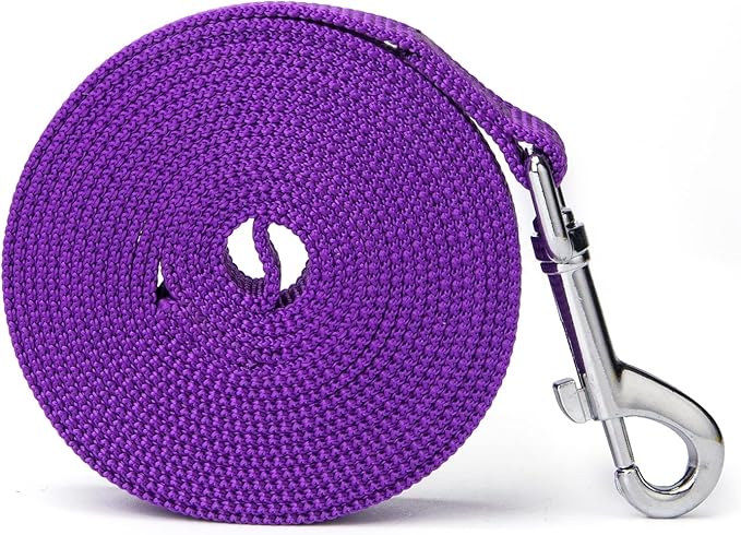 Siumouhoi Strong Durable Nylon Dog Training Leash, 1 Inch Wide Traction Rope, 6 ft 10ft 15ft Long, for Small and Medium Dog (Purple, 15 Feet)