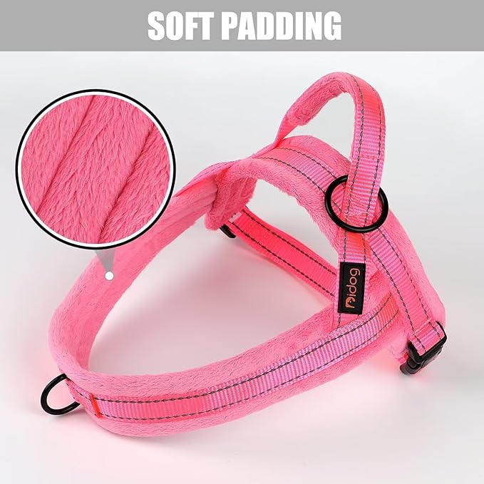 Didog Soft Flannel Padded Dog Vest Harness, No Pull/Quick Fit Reflective Dog Strap Harness, Easy for Training Walking (M:Chest 21-26", Pink)