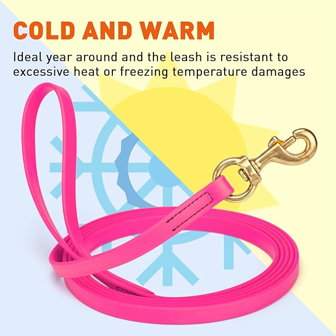 Viper Biothane K9 Working Dog Leash Waterproof Lead for Tracking Training Schutzhund Odor-Proof Long Line with Solid Brass Snap for Puppy Medium and Large Dogs, 10ft Passionfruit Pink