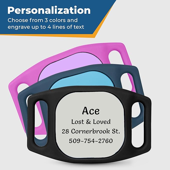 GoTags Personalized Dog Collar Holder for Life360 Tile Mate Tracker, Lost Pet ID GPS for Cat Collar with Custom Text and Number, Silicone Safety Accessories for Tile Tracker Finder (Large Pack of 1)
