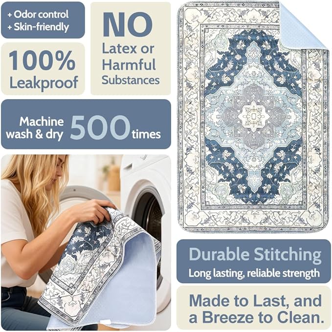 Washable Pee Pads for Dogs 2 Pack Reusable Puppy Training Pads 72"x72" Super Absorbent Waterproof Dog Training Pads, Non-Slip Potty Pads Whelping Pads Litter Mat Pet Supplies - Navy/Mix