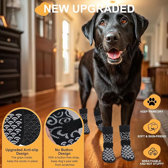Anti Slip Dog Socks with Four Sides Grips for Hardwood Floors, Extra Traction Control No Twist - Dog Shoes Paw Protector for Hot Pavement to Prevent Licking Paws for Small Medium Large Dogs, S